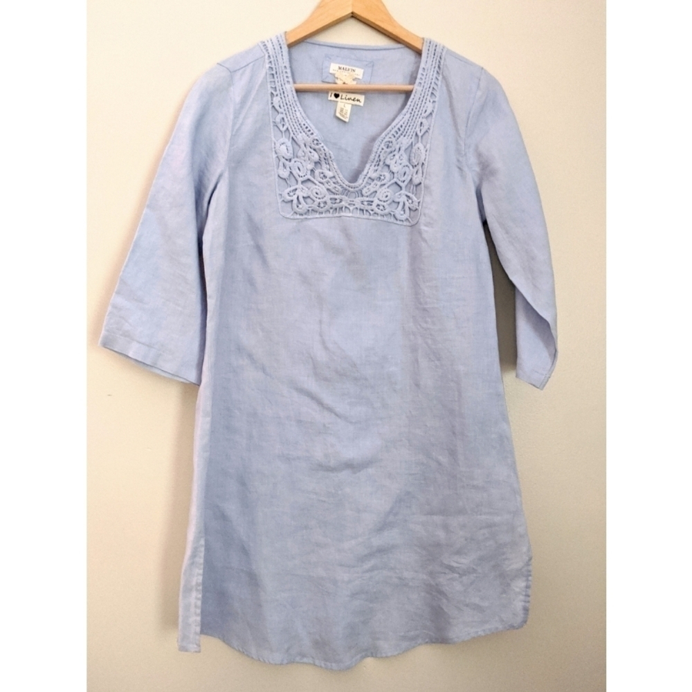 Malvin I Love Linen Embroidered Blue Tunic Dress
